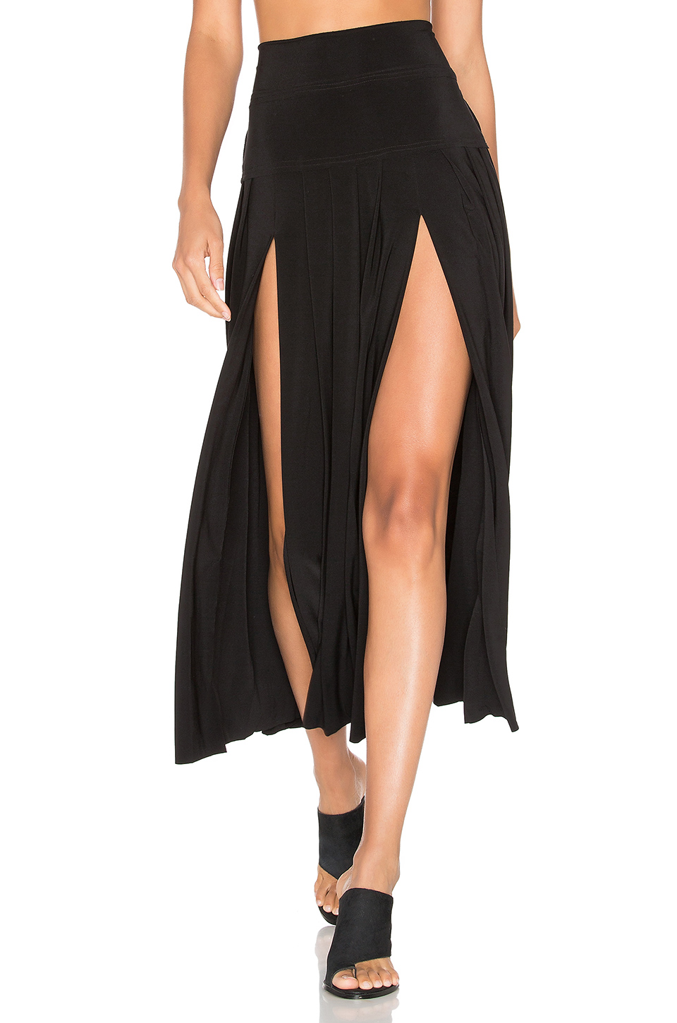 Norma Kamali Pleated Skirt With Slit In Black | ModeSens