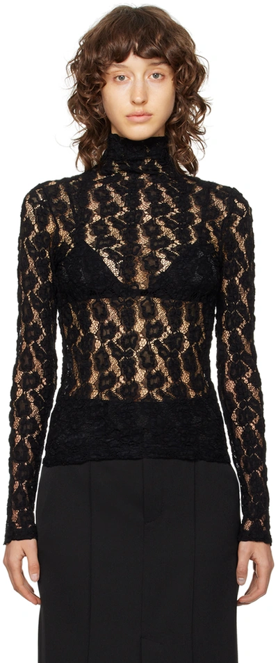 Rohe Lace Funnel-neck Blouse In Noir