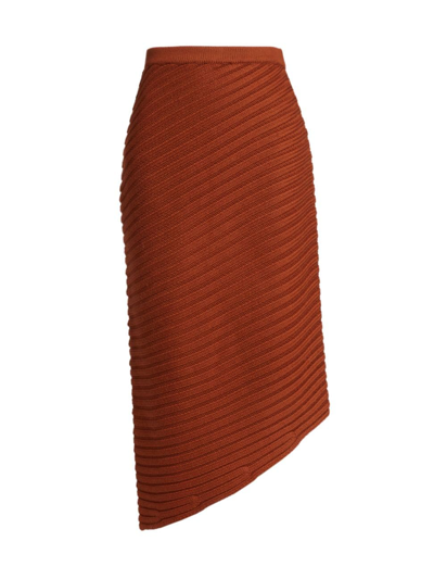 Staud Cantilever Asymmetric Midi Knit Skirt In Cinnamon