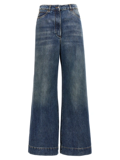 Etro Wide Leg Cotton Jeans With Embroidered Detail In Blue
