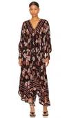 Free People Rows Of Roses Long Sleeve Maxi Dress In Black Combo