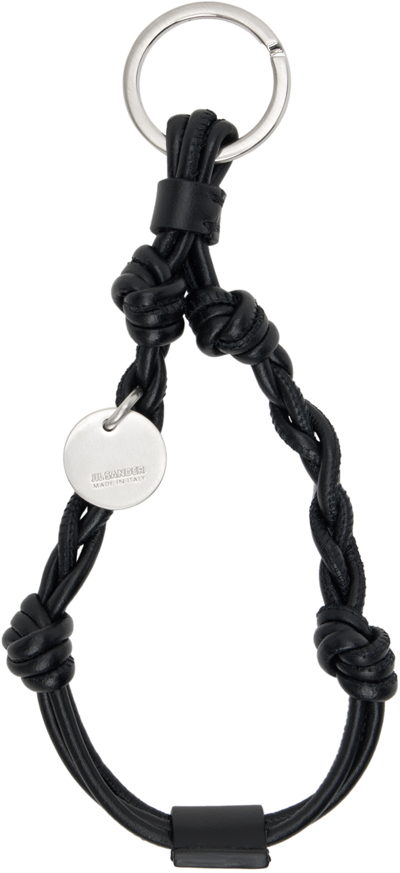 Jil Sander Knot-detail Leather Keyring In 黑色