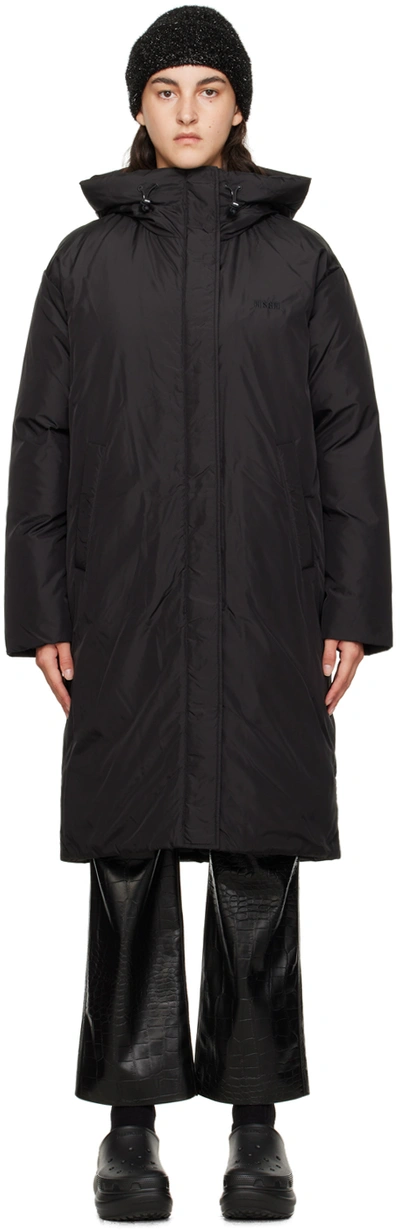 Msgm Oversized Hooded Down Coat In 99 Black