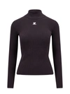 Courrèges Viscose Blend Ribbed Sweater In Grey