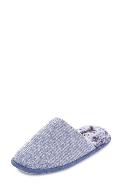 Floopi Aurora Knit Scuff Slipper With Faux Fur Lining In Blue