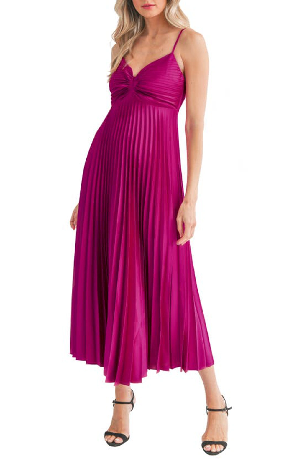 lush pleated satin midi dress NWT LUSH Sleeveless Pleated Midi Dress In