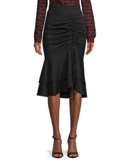 Milly Flutter-hem Ruched-drawstring Skirt In Black
