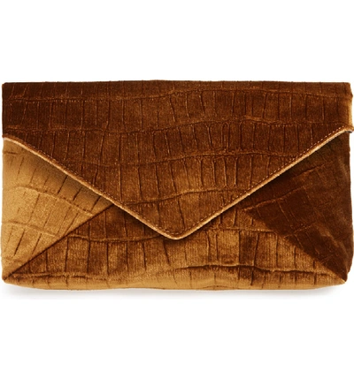 Dries Van Noten Crocodile-embossed Velvet Envelope Clutch Bag In Tan