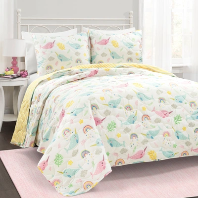 Lush Decor Magical Narwhal Reversible Oversized Quilt 3pc Set