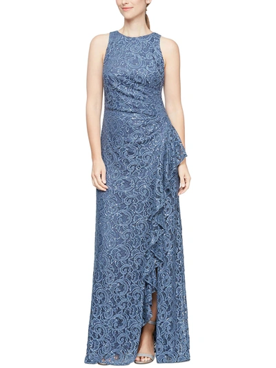 Alex Evenings Womens Lace Sleeveless Evening Dress In Blue