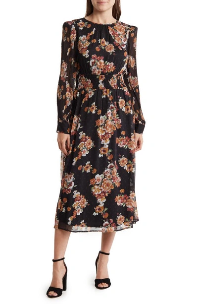 Mila Mae Long Sleeve Pleated Midi Dress In Black Multi | ModeSens