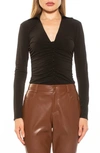 Alexia Admor Alina Long Sleeve Ruched Top In Black