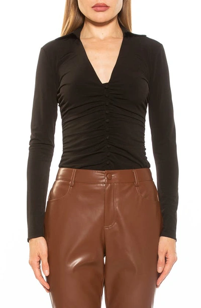 Alexia Admor Alina Long Sleeve Ruched Top In Black