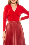 Alexia Admor Alina Long Sleeve Ruched Top In Red