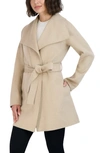 Tahari Ella Tie Belt Wool Blend Coat In Light Beige