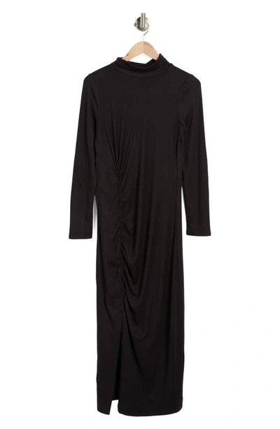 Bobeau Ruched Long Sleeve Dress In Black