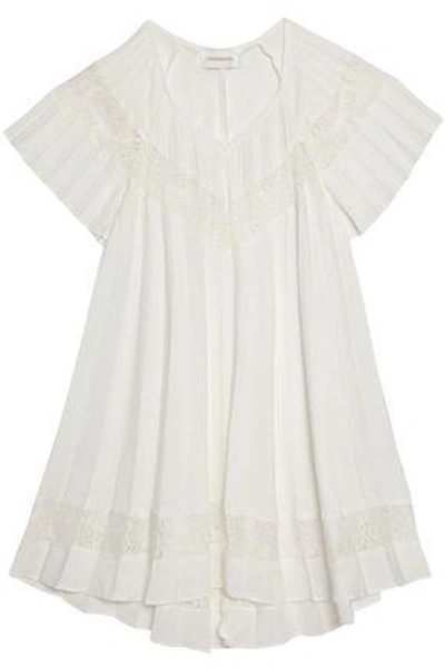 Zimmermann Woman Corded Lace-trimmed Pleated Crepe De Chine Blouse White