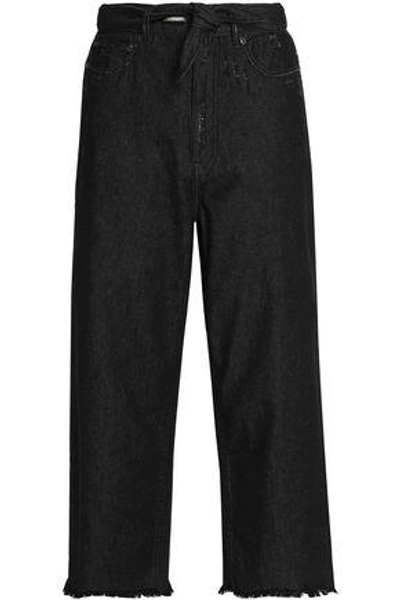 Zimmermann Divinity Cropped Distressed High-rise Straight-leg Jeans In Black