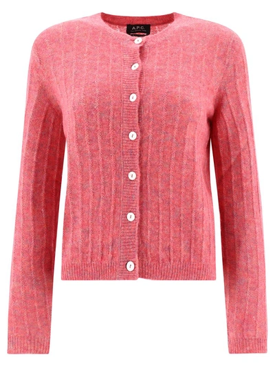 A.p.c. Milena Metallic-threading Ribbed Cardigan In Pink