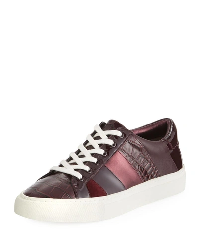 Tory Burch Ames Mixed Leather Low-top Sneakers In Malbec