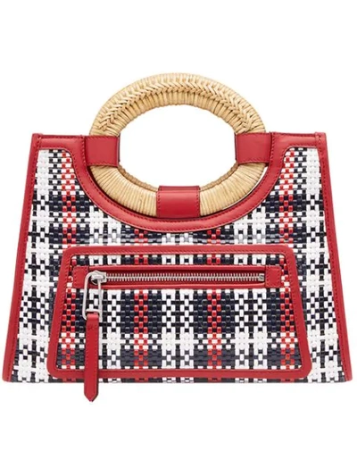 Fendi Runaway Small Raffia-trimmed Woven Leather Tote In Multi