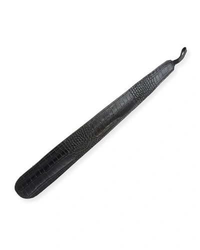 Utile 4 Crocodile-embossed Leather Shoe Horn, Black