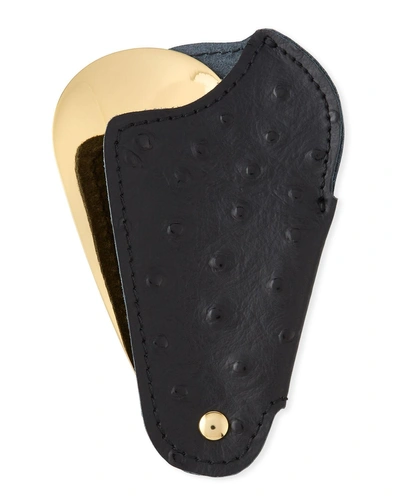 Utile 4 Golden Travel Shoe Horn With Textured Leather Case, Black