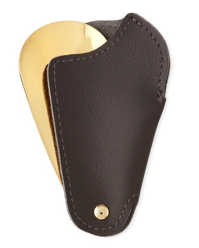 Utile 4 Golden Travel Shoe Horn With Leather Case, Dark Brown