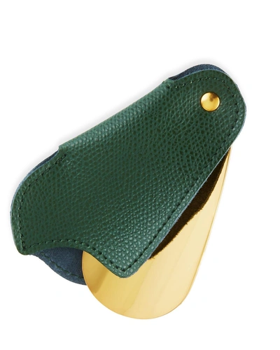 Utile 4 Golden Travel Shoe Horn With Leather Case, Green