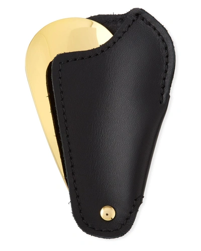 Utile 4 Golden Travel Shoe Horn With Printed Ostrich Leather Case, Black