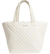 Mz Wallace Medium Metro Tote - White In Metallic Silver/silver