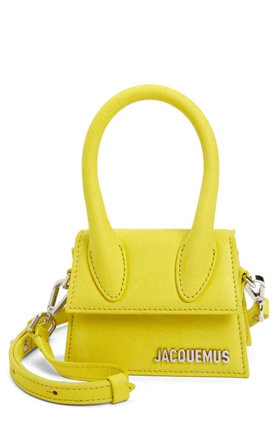 Jacquemus Le Chiquito Leather Mini Top Handle Bag In Neon Yellow