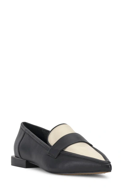 Vince Camuto Calentha Pointed Toe Loafer In Black Creamy Leather