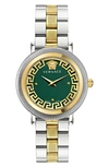 Versace Men's Greca Flourish Stainless Steel Bracelet Watch/35mm In Two Tone Green