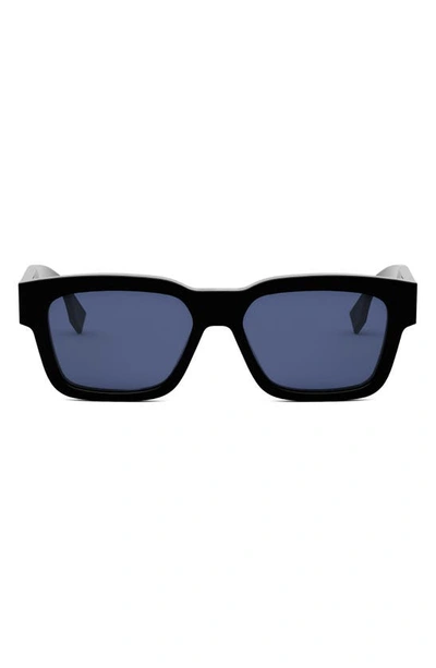 Fendi Men's O'lock Acetate Rectangle Sunglasses In Shiny Black Blue