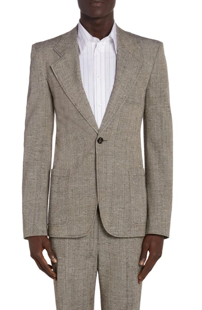 Bottega Veneta Knotted Melange One-button Suit Jacket In 2515 Brown/ White/ Blue