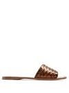 Bottega Veneta Intrecciato Leather Slides In Bronze