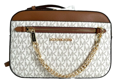 Michael Kors Jet Set East West Chain Signature Mk Crossbody Bag In White