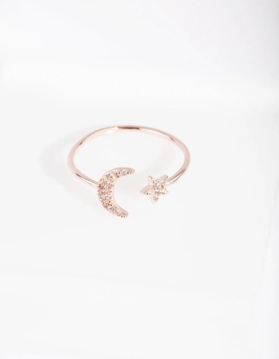 Lovisa Rose Gold Cubic Zirconia Moon & Star Ring In Multi