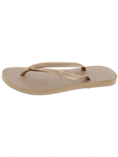 Havaianas Slim Womens Textured Thong Flip-flops In Gold