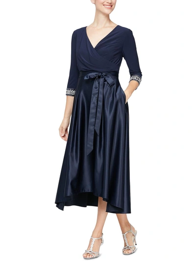 Alex Evenings Womens Embellished Long Cocktail And Party Dress In Blue