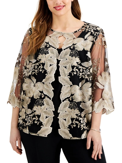 Alex Evenings Plus Womens Twinset Embroidered Blouse In Multi