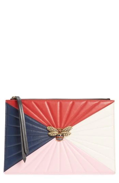 Gucci Bee Zip Pouch - Blue In Pink/red/navy Multi