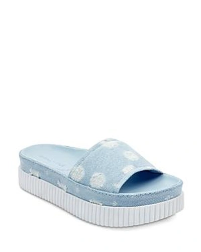 Kendall + Kylie Kendall And Kylie Isla Dot-distressed Denim Slide Sandals - 100% Exclusive In Light Denim