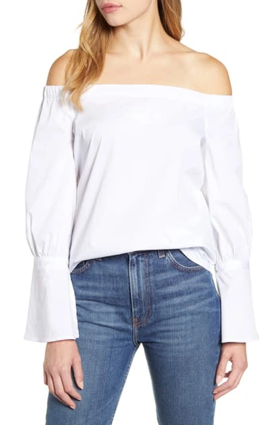 B Collection By Bobeau Coye Off The Shoulder Stretch Cotton Poplin Blouse In White