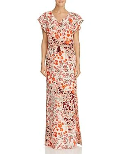 Adrianna Papell Floral Ruffle Sleeve Maxi Dress In Geranium Multi