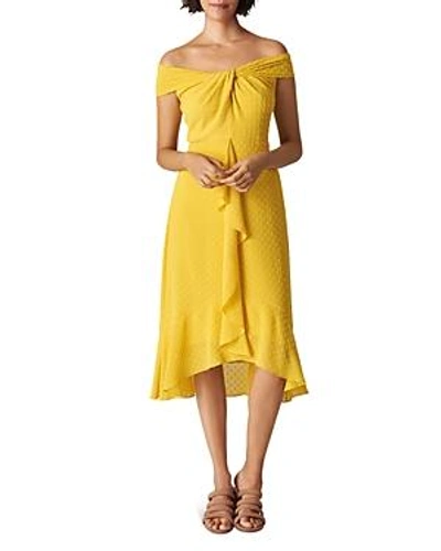 Whistles Eriko Off-the-shoulder Dobby Dress In Yellow
