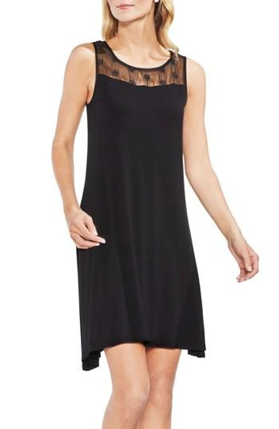 Vince Camuto Eyelet & Solid Dress In Rich Black