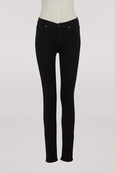 7 For All Mankind Woman Mid-rise Slim-leg Jeans Black In Slim Illusion Lux Rinsed Black