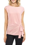 Vince Camuto Side Tie Ruched Stretch Crepe Top In Pink Fawn